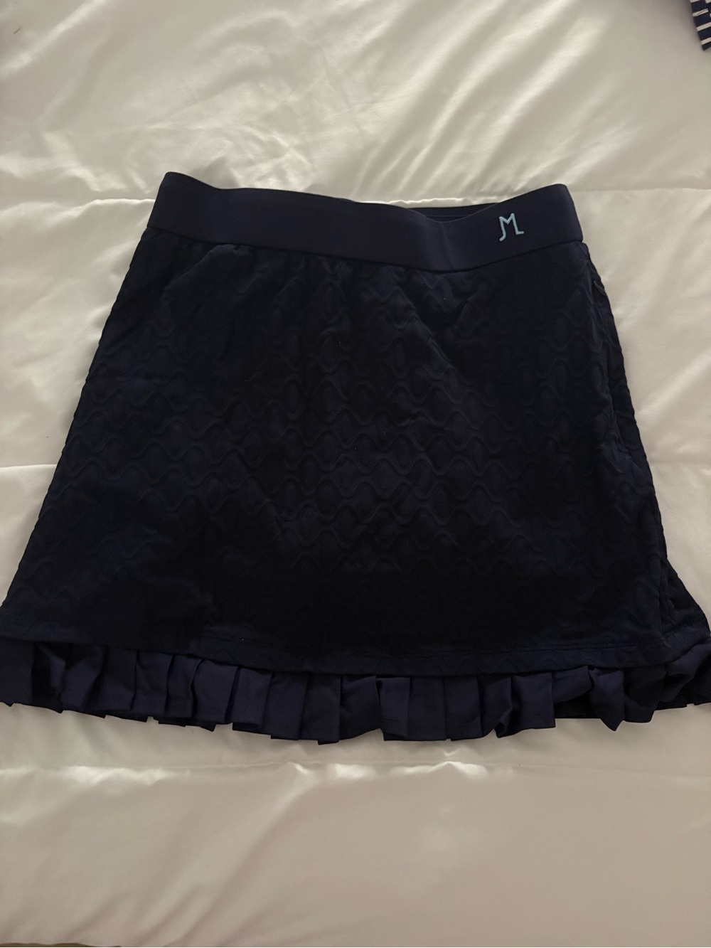 J. McLaughlin Navy Textured Mini Skirt with Pleated Hem